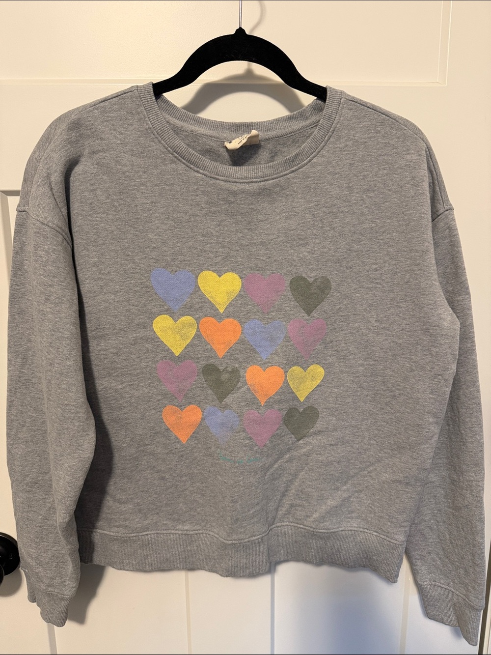 Pact Gray Heart-Print Women's Crewneck Sweatshirt